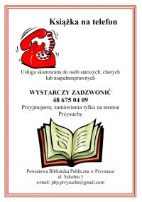 Książki na telefon w Powiatowej Bibliotece Publicznej w Przysusze.