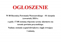 1 sierpnia zawyją syreny alarmowe.