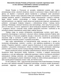 Stanowisko Zarządu Powiatu w Przysusze w sprawie organizacji nauki  w roku szkolnym 2025/2026 w szkołach prowadzonych  przez powiat przysuski.
