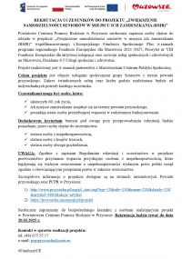 REKRUTACJA UCZESTNIK&Oacute;W DO PROJEKTU &bdquo;ZWIĘKSZENIE SAMODZIELNOŚCI SENIOR&Oacute;W W MIEJSCU ICH ZAMIESZKANIA (RMR)&rdquo;