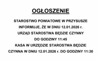 12 stycznia skr&oacute;cony czas pracy urzędu❗